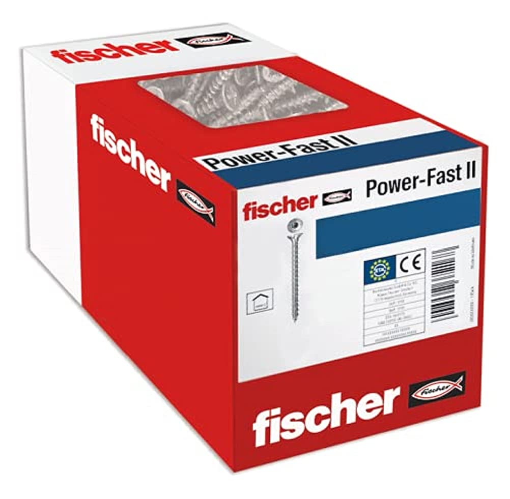 fischer 670014 FPF Power-Fast II 3.0 x 35 mm Chipboard Wood Screws, Countersunk Head with Inner Star TX, Fully Threaded, Galvanised Blue Passivated, Box of 1000