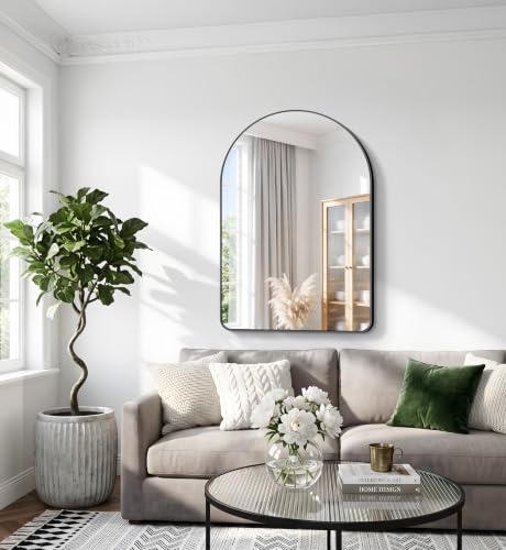 Image of BONEWEI Arched Wall Mirror,36x48 inch Black Arched Mirror Bathroom,Vanity Mirror for Over Sink Metal Frame,Tempered Glass Arch Mirrors for Bedroom,Entryway,Living Room,Home Decor Shatter-Proof