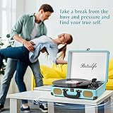 Retrolife Vinyl Record Player 3-Speed Bluetooth Suitcase Portable Belt-Driven Record Player with Built-in Speakers RCA Line Out AUX in Headphone Jack Vintage Turntable - Image 6