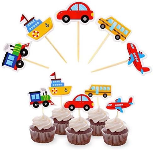 iZoeL Birthday Decoration for boys Happy Birthday Banner Cars School Bus Train Fire Truck Motorcycle Plane Balloons Transport Vehicles Cake Topper Kids 1st 2nd 3rd 4th