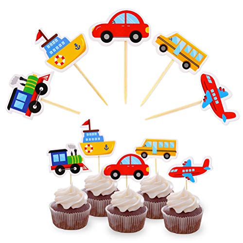 Movinpe Transportation Birthday Decoration For Boys Happy Birthday Banner Cars School Bus Train Fire Truck Motorcycle Plane Foil Balloons Transport Vehicles Cake Topper Kids 2Nd Birthday Decor #TOP6
