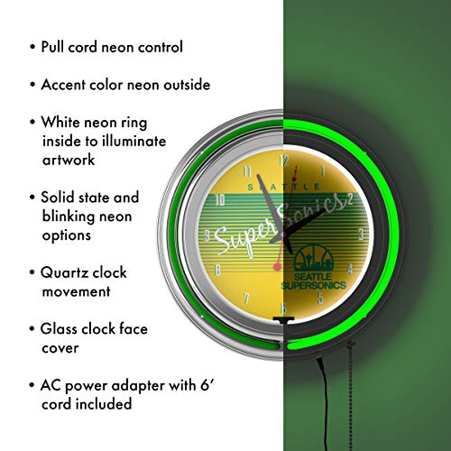 Seattle Super Sonics Hardwood Classics Nba Chrome Neon Clock #TOP3