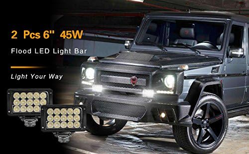 12volt Led Work Lights,2PACKS 45w 6inch Led Lights Bar Led Flood Lights12v-30v +Flush Mount Brackets Led Lights for Trucks for Off-Road 4x4, ATV, SUV, UTV,Boat -Waterproof
