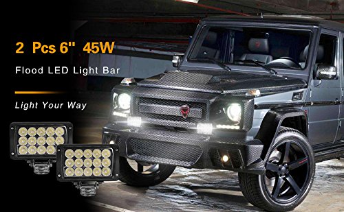 12volt Led Work Lights,2PACKS 45w 6inch Led Lights Bar Led Flood Lights12v-30v +Flush Mount Brackets Led Lights for Trucks for Off-Road 4x4, ATV, SUV, UTV,Boat -Waterproof