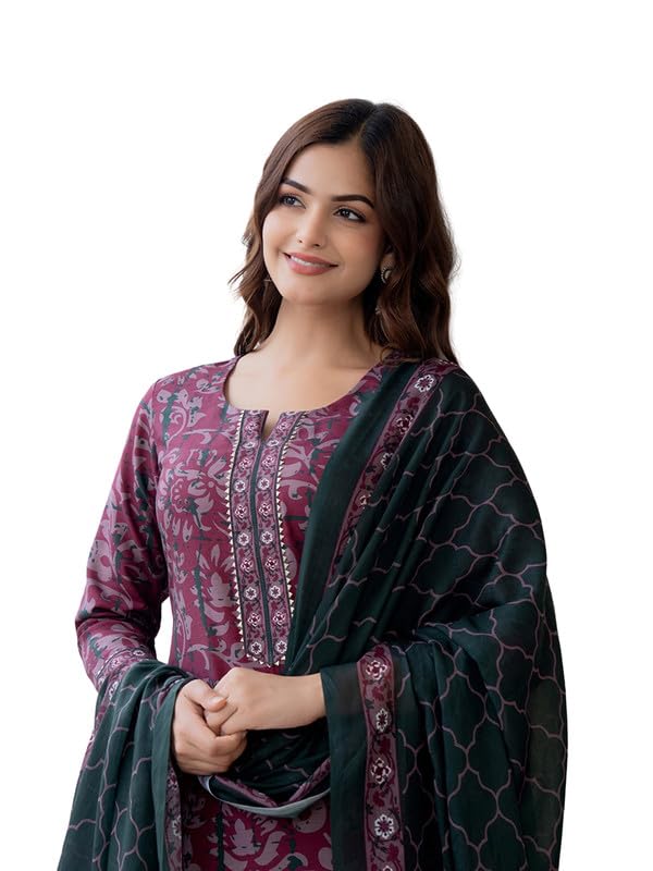 Women's Ethnic Motifs Straight Printed Kurta Pant With Dupatta Set | kurta sets for woman