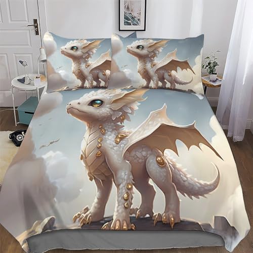 Juego de ropa de cama con diseño de dinosaurios, 3 piezas, funda nórdica y funda de almohada, agradable microfibra, funda nórdica para niños y niñas doble (200 x 200 cm)