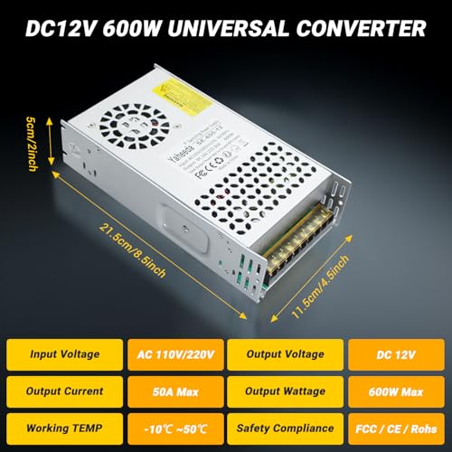 12V 50A 600W New Version 110V AC to 12V DC Converter Switching Power Supply Transformer Adapter SMPS AC to DC Converter Switch (12V 600W) by Yaheeda - Image 5