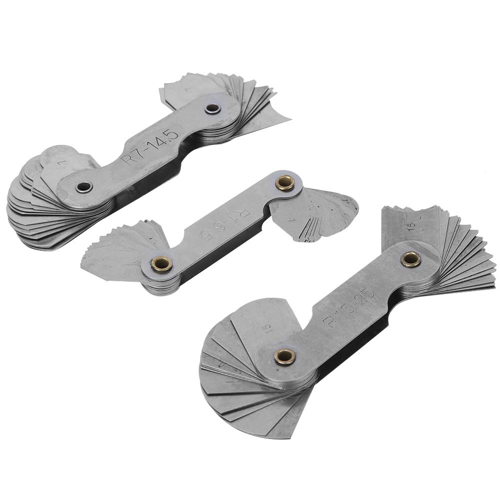 Jauge de rayon, jauge de rayon en acier inoxydable 3 pièces, outil de mesure d'arc interne convexe concave portable, outil de réparation de montre, dureté élevée, durable,