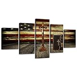 Christian Jesus Cross Canvas Wall Art Vintage US USA American Flag Prints Artwork Wall Decor Home Ch