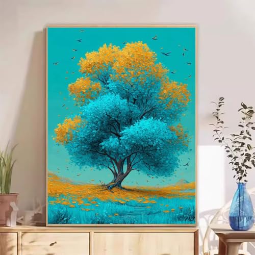 Peinture Diamant aux Strass Brillants pour Décoration Salon Arbre Bleu 60x90