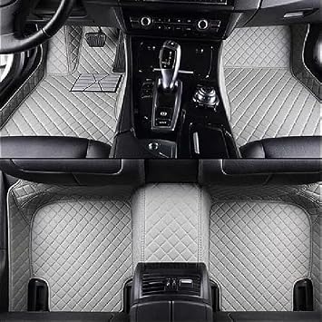 Customized Personalized Car Mats - All Weather Mens and Womens Floor mats Suitable for 99% of vehiclesPads Protection Non-Slip Leather Floor Liners Gray