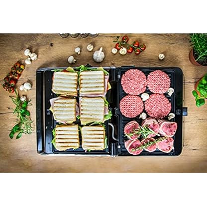 TZS First Austria Tischgrill, Elektrogrill für den Tischgebrauch, Grillplatte für Fleisch & Gemüse, 180°-Öffnung, Kontaktgrill mit Antihaftbeschichtung, in Schwarz/Edelstahl, 900 W – Bild 8