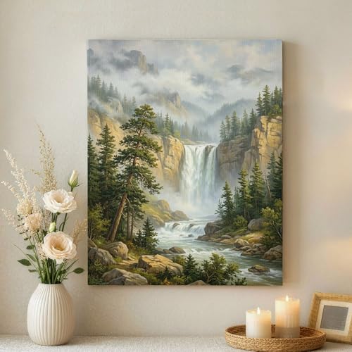 Toile abstraite cascade pour habiller un mur blanc et illuminer un bureau