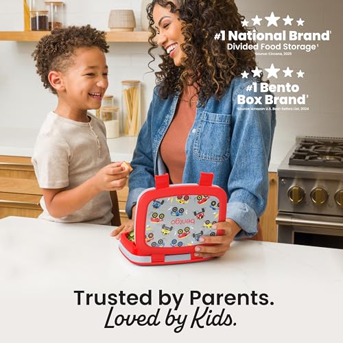 Image of Bentgo Kids Prints Leak-Proof, 5-Compartment Bento-Style Kids Lunch Box - Ideal Portion Sizes for Ages 3-7, Durable, Drop-Proof, Dishwasher Safe, & PFAS & BPA-Free Materials (Trucks)