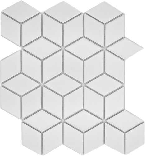 Mosaikfliese Keramik Mosaik Kombi 3D Würfel uni weiß matt