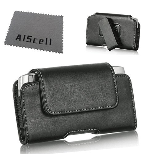 for HTC ONE M8 HIGH END Black Sideways Leather Flap CASE Pouch Swivel Belt Clip Holster ~ fits The Phone + Slim Protective Cover/Silicone/Hybrid case on ~ (by All_Instore)