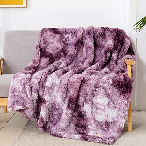 Gonaap Sherpa Fleece Throw Blanket Plush Fluffy Cozy Lightweight Blanket For Bed Sofa Couch Travel (Throw(50"X60"), Tie Dye Purple) #TOP1