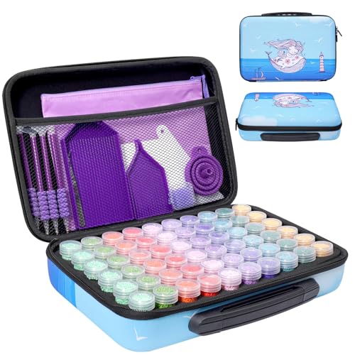 Image of MoeeBtee Diamond Painting Storage Containers, 60 Slots Diamond Art Accessories and Tools, Diamond Painting Organizer Storage Case - Mermaid
