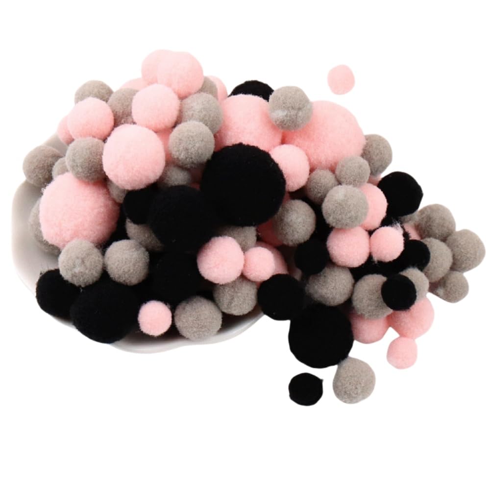 Raylinedo Pink And Grey 130 Pieces Assorted Sizes Pom Poms Series Arts Crafts Pompoms Balls For Hobby Supplies And Creative Craft Diy Material