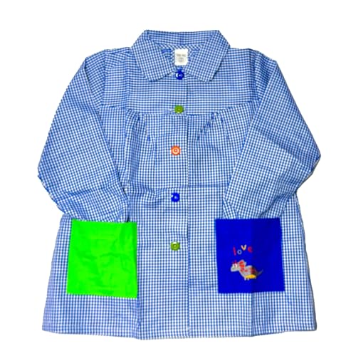 More Free-Babi Escolar Bata Escolar Infantil Niño O Niña Para Guarderia Y Colegio Cuadrado Con Botoens (Fr/Es, Edad, 3 Años, 4 Años, Regular, Azul Con Cuello)