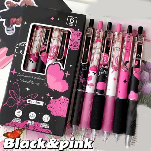 6 bolígrafos gel retráctiles mariposa 0.5mm tinta negra miniatura 7