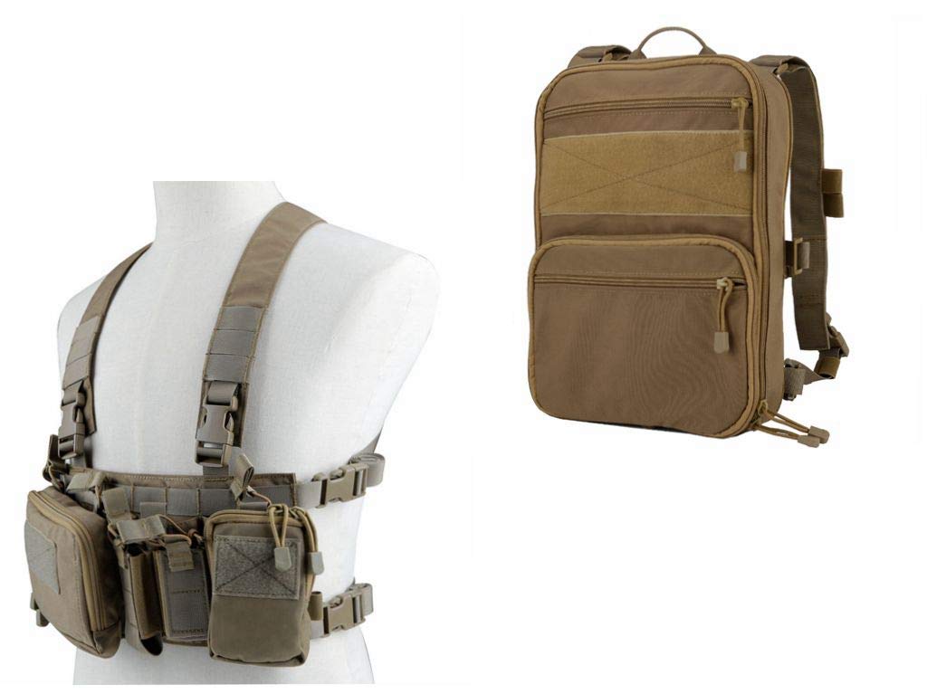 Tactical Chest Rig Vest + MOLLE Military Backpack for Airsoft Shooting Wargame Paintball