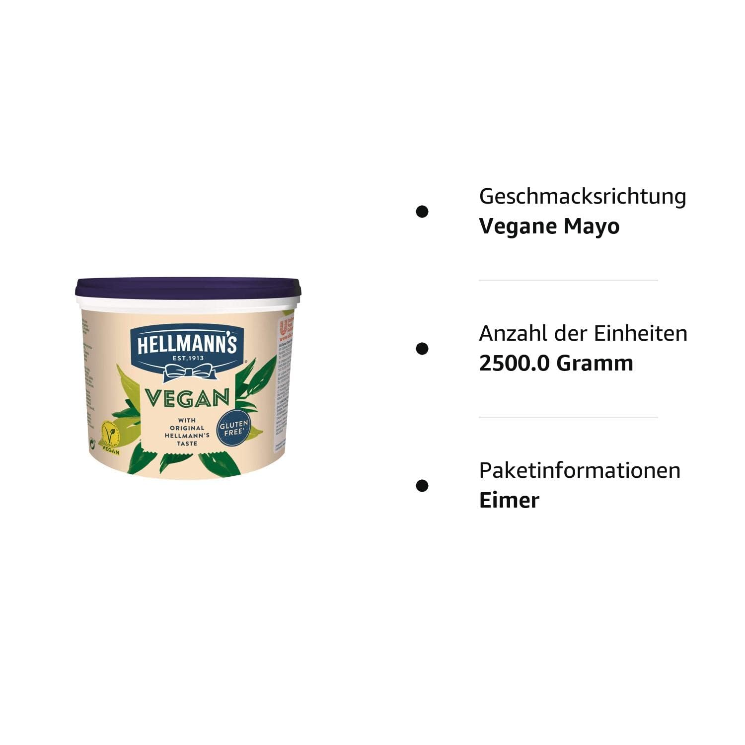Hellmann's Vegane Mayo Alternative zu Mayonnaise, Mayo ohne Ei, 1er Pack (1 x 2.5 kg)