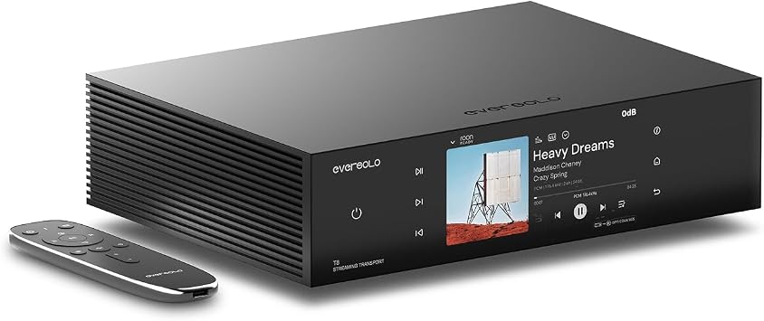 Eversolo T8 Music Streamer Transport with Remote | Dual Femtosecond Clocks, Fully Electrical Isolation Output & Stream Tidal, Qobuz and More | IIS, Coaxial, AES/EBU, USB Audio, and Optical Output