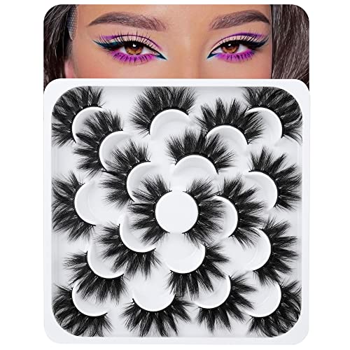 False Eyelashes Wispy Natural Faux Mink Lashes 10 Pairs Lash Pack Light Volume Short Eefofnn Fake Eye Lashes Multipack