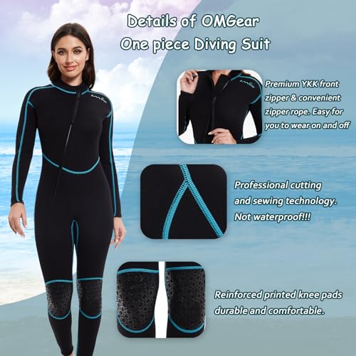 OMGear Wetsuit for Women 3mm Neoprene Dive Wet Suit for Cold Water Full Body Thermal Swimsuit for Adults Snorkel Suit for Scuba Diving Swimming Surfing(WomenAqua25,L) by OMGear - Image 2