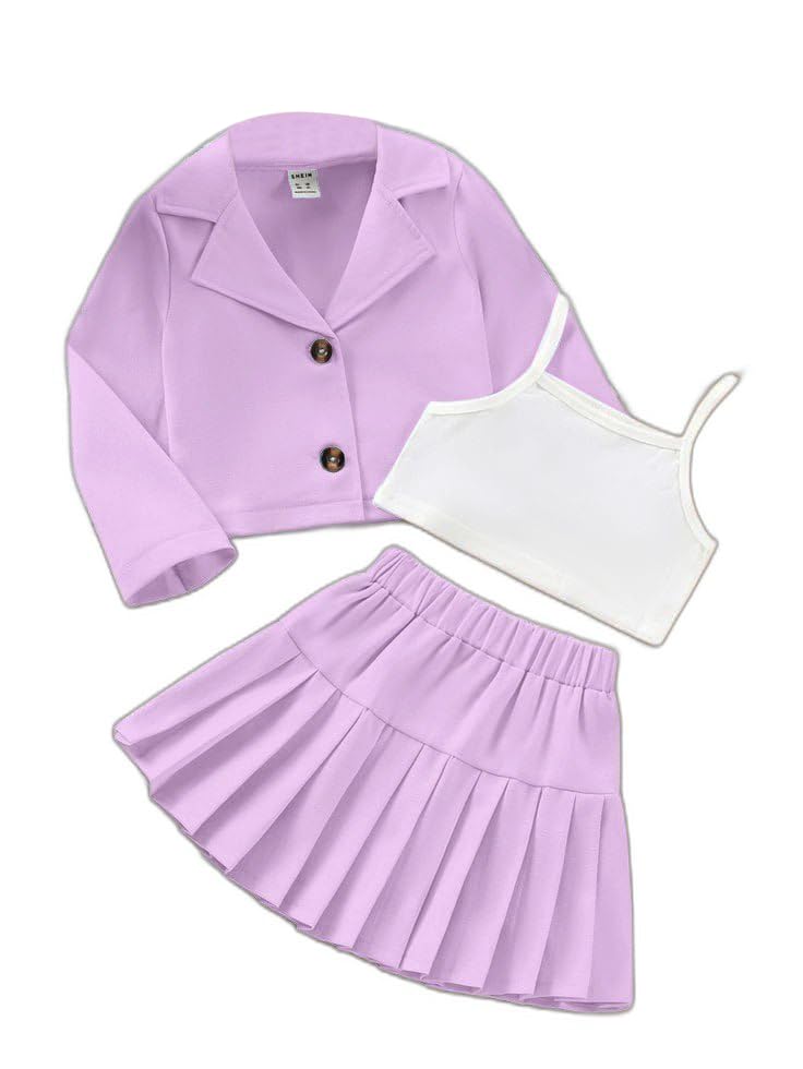 Image of Three Piece Co ord Set Dress for Girls| Jacket Top and Skirt Open Front Suits Set| Girls Clothing Set