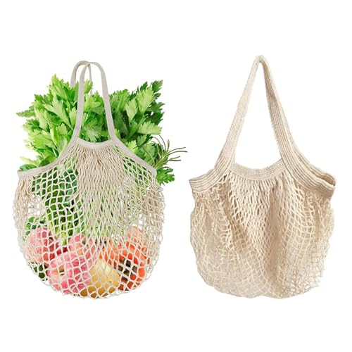 gvivej Bolsas de Malla Reutilizables, Pack de 4 Bolsa Compra, Bolsas de Red de Algodón para la Compra, Reutilizables, con asa Larga, para Guardar Frutas y Verduras