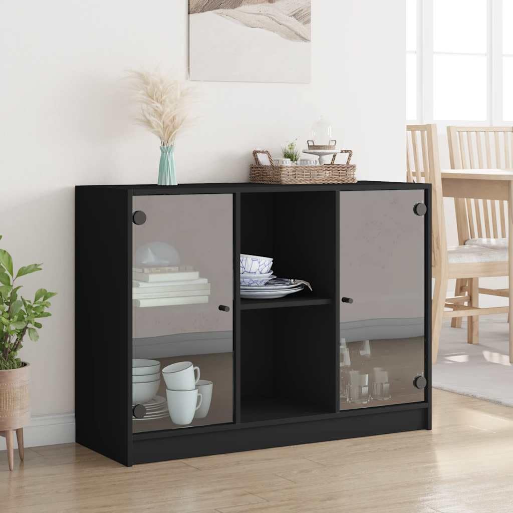 Fengshui Kredens czarny 102 x 37 x 75,5 cm materiał drewnopochodny | Miejsce do przechowywania książek, czasopism, dokumentów, stabilna płyta górna, czarne uchwyty, z uchwytem ściennym