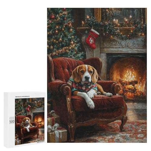 Rompecabezas de 500 piezas para adultos con diseño de beagle y suéter de navidad