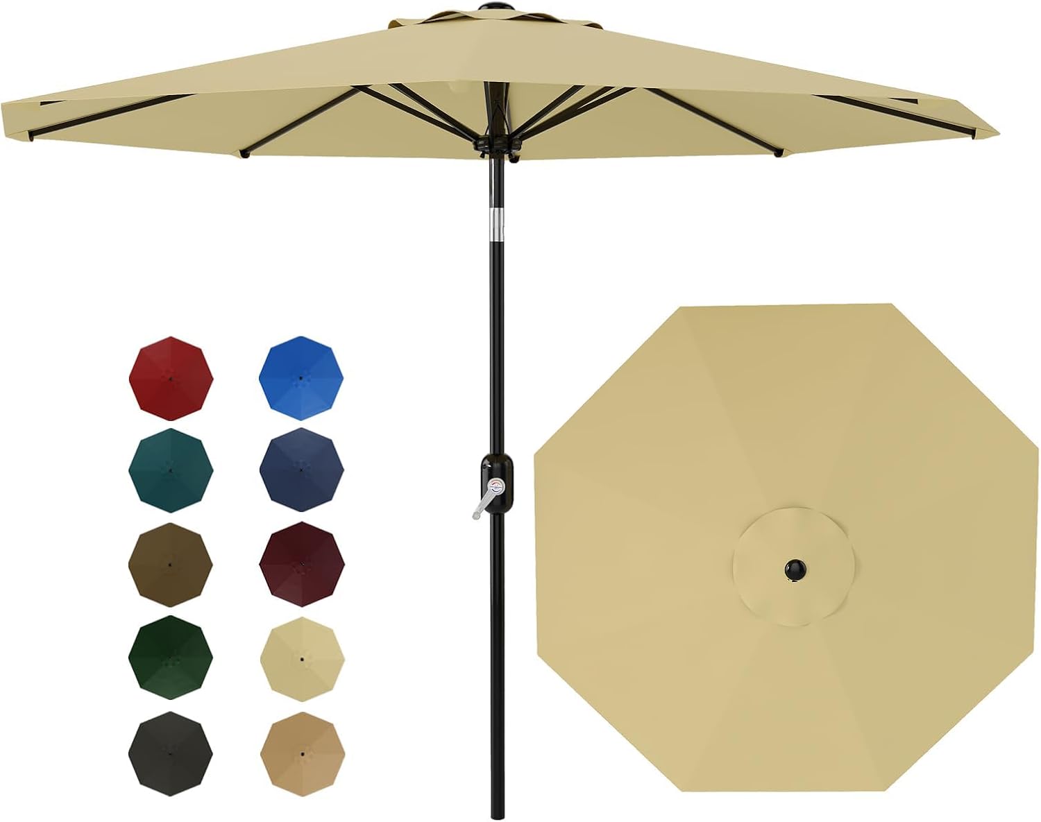10Ft Patio Umbrella for Outdoor, Outdoor Umbrella With 8 Sturdy Ribs, Yard Umbrella, Market Umbrella With Push Button Tilt and Crank for Market, Backyard, Pool, Garden, Deck
