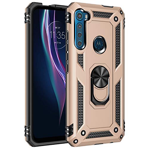 BestST Funda para Motorola Moto One Fusion Plus,con Anillo Soporte,+ Protector Pantalla,Antigolpes Rígida Robusta Carcasa Resistente al Impacto Militar Duradera Blindada Fuerte de Seguridad,-Oro