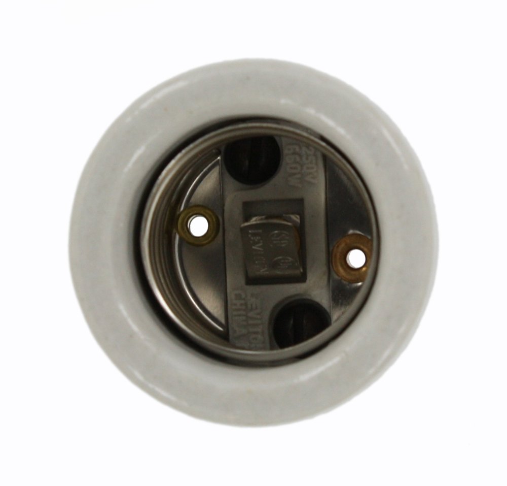 Leviton 10065 Medium Base, One-Piece, Keyless, Incandescent, Glazed Porcelain Lampholder, Pipe Mount, Single Circuit, White