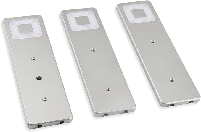 DA LIGHT Da Light Led-onderbouwlamp, keuken, warmwit, energiebesparend, plat en modern design, zilveren behuizing, led-keukenlamp, kastverlichting, inbouwspot met schakelaar, set van 3, 12 V, 2 W, 400 lm, 4000