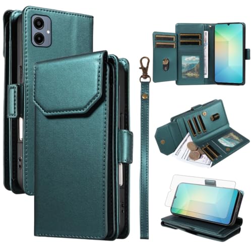 Protection antichoc Samsung Galaxy A06 étui portefeuille vert et vitre de protection