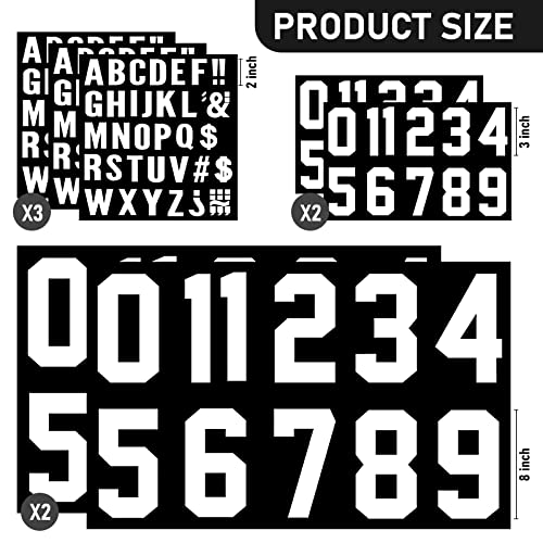 190 Pcs Iron on Letters Iron on Numbers Alphabets Fabric Stickers 8 Inch and 3 Inch Number Patches 2 Inch Heat Transfer Letters for Clothing DIY Crafts Sports Team Uniform (Classic Style,White)