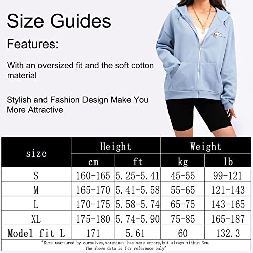 Weetiotio Cute Oversized Zip Up Hoodie For Teen Girls Kawaii Cartoon Cat Sweatshirt For Women Pockets Cotton Top Jackets Coat (Light Blue,L,Large) #TOP5