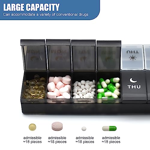 Image of Large Pill Organizer 2 Times a Day, Weekly Pill Case, AM PM Pill Box, Day Night Pill Container 7 Day, Vitamin Case Medicine Dispenser Twice a Day (Yellow & Purple)