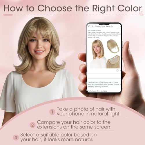 Silk-co Clip in Bangs Extensions with 12Inch Temples Fringe 6.5Inch Hair Piece One Piece Extension Sideburn Bangs Invisible Natural Synthetic Hairpiece for Laides and Women #Ash Blonde&Bleach Blonde - Image 7