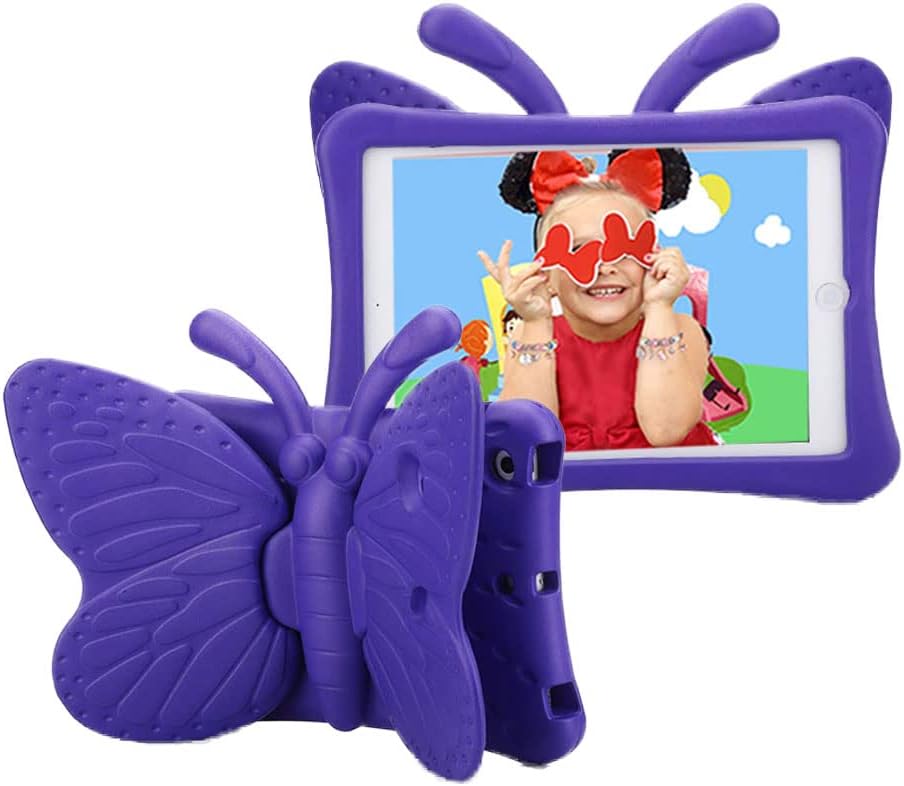iPad mini Case, iPad mini 2 Case, iPad mini 4 Case for Kids, Adorable Butterfly Wings Doubles as Kickstand Carrying Tablet Protective Case Cover for iPad mini 1/2/3/4 - Purple