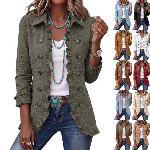 Ruffle Jacket for Women Button Ruffle Trim Retro Light Weight Jackets Women - image 1