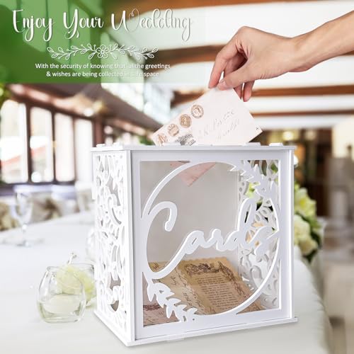 Image of OurWarm Wedding Card Box for Reception, PVC Gift Card Box Holder with Slot and Acrylic Window, White Wedding Envelope Money Card Box for Baby Shower Birthday Graduation Party Decorations