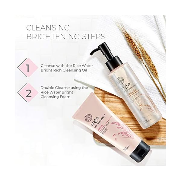 The Face Shop Rice Water Bright Light Facial Cleansing Oil, Daily Makeup Remover, Oil Cleanser, Vegan, Korean Skin Care with Jojoba Oil, Face Wash for Sensitive, Normal & Oily Skin, Face Pore Cleanser