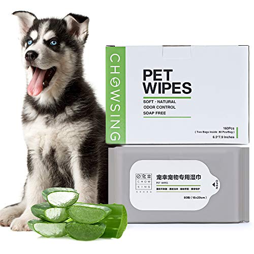 Nourse CHOWSING Dog Wipes Cleaning(160PCS) Pet Wipes Unscented Dog Wipes Deodorizing Hypoallergenic Dog Grooming Wipes Puppy Wipes for Butt and Paws Dog Eye Wipes Tear Stain