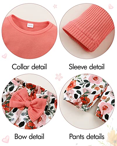 Image of YALLET 3Pcs Toddler Girl Clothes Solid Color Long Sleeves Ruffle Top+Floral Pants+Headband 1-6 Years Fall /Winter Outfits Set