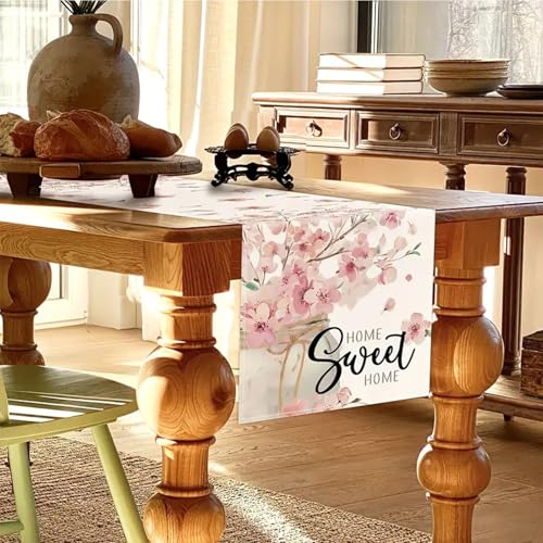 Table Runner 183 x 33 cm, Sakura Floral Leaves Spring Tables Runner, Table Runners for Dining Tables Spring Summer Easter Baby Shower Sweet Home Party Decor - Image 6